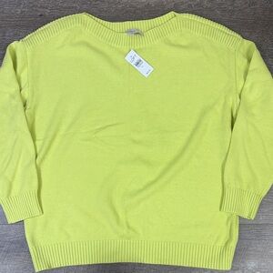 LOFT “Cozy Cotton Crewneck Sweater” – Citrus Yellow (Size XL, NWT)